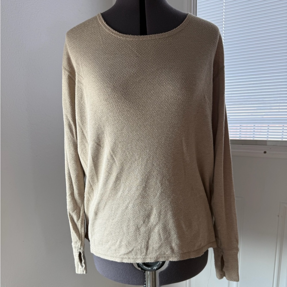 Men's Beige Long Sleeve Crew Neck Shirt